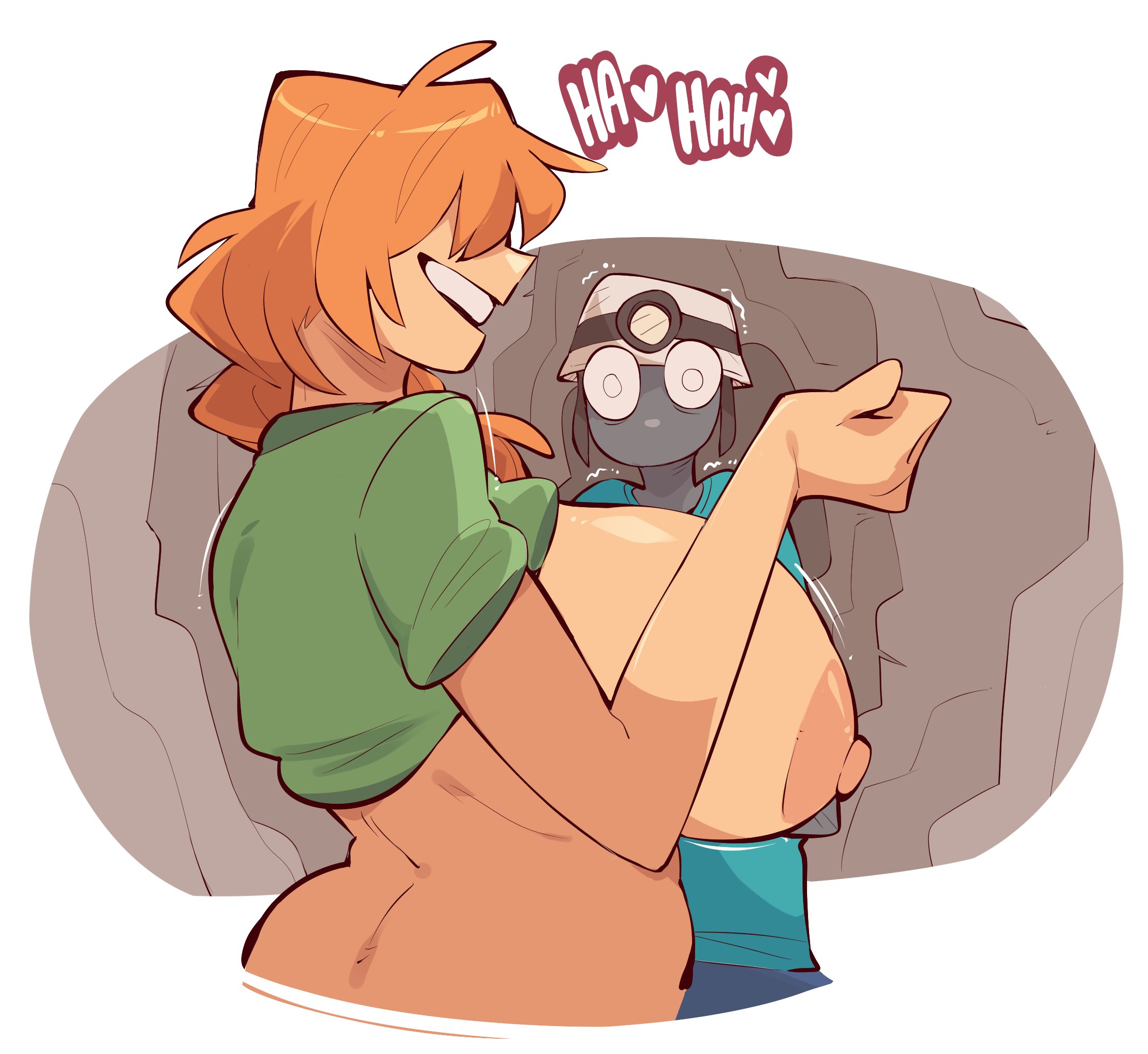 1boy, 1girls, absurd res, alex (minecraft), breasts, breasts out, female, female focus, green eyes, hi res, large breasts, light skin, light-skinned female, looking at viewer, male, minecraft, partially clothed, partially clothed female, saucymojo
