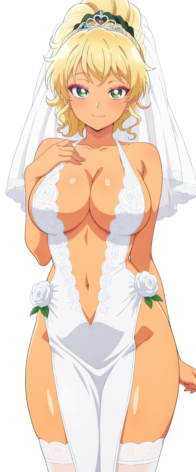 ai generated, blonde hair, green eyes, ijichi kotoko, medium breasts, otaku ni yasashii gal wa inai!?, wedding dress