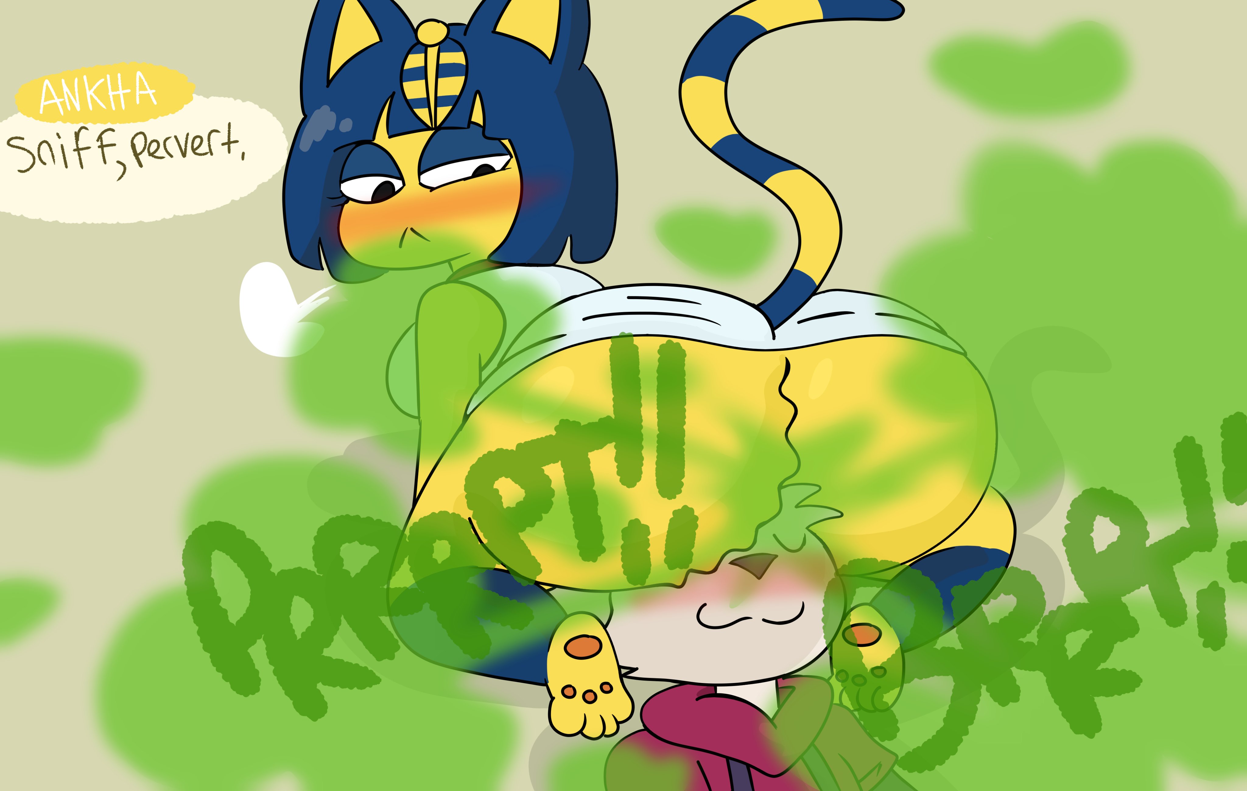 animal crossing, ankha, ankha (animal crossing), ass, big ass, blue hair, brappycatty, cat ears, cat tail, enjoying farts, facefart, facefarting, facesitting, fart, fart fetish, looking at partner, looking back, sitting on face, sunniefunnie