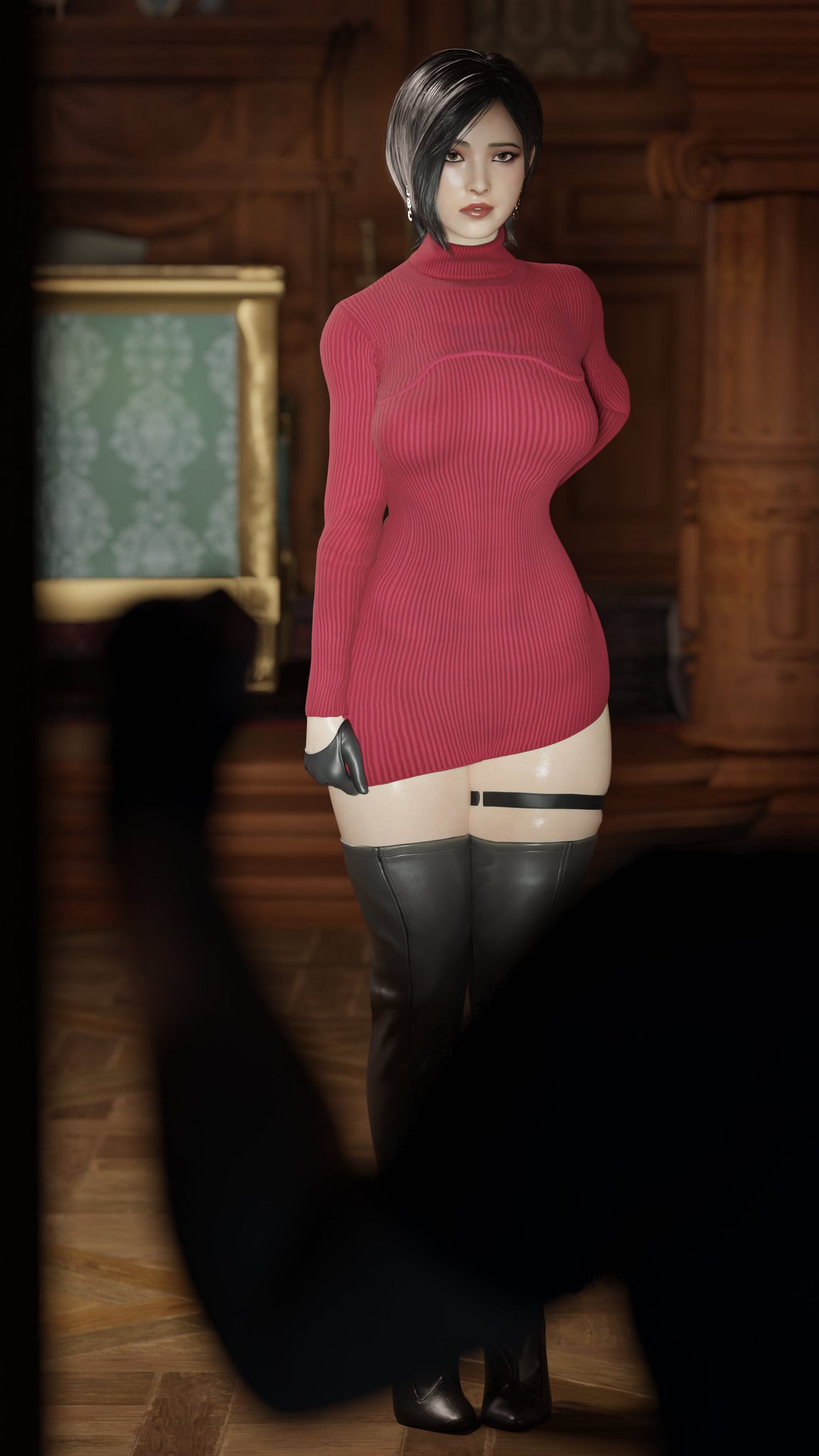 1girls, 3d, ada wong, ada wong (adriana), asian, asian female, ass, ass bigger than head, big ass, big breasts, black gloves, color, dark hair, fat ass, gloves, high heel boots, huge ass, huge breasts, imminent sex, leather gloves, light skin, light-skinned female, red lipstick, resident evil, resident evil 4, serahnsfwart, thick, thick ass, thick legs, thick thighs, thighhighs, thighs, wide hips