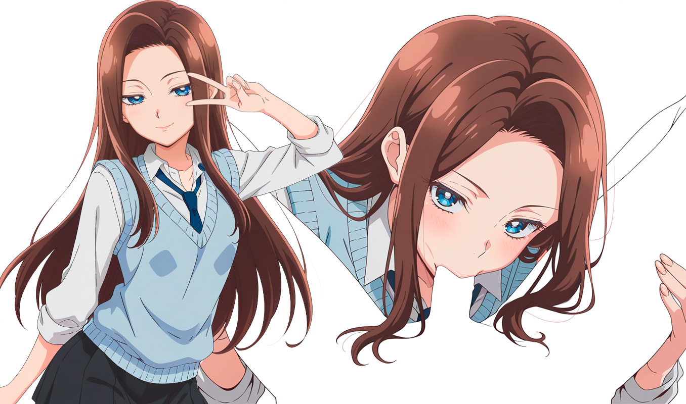 ai generated, amane kei, blue eyes, brown hair, heart symbol, otaku ni yasashii gal wa inai!?, sucking penis