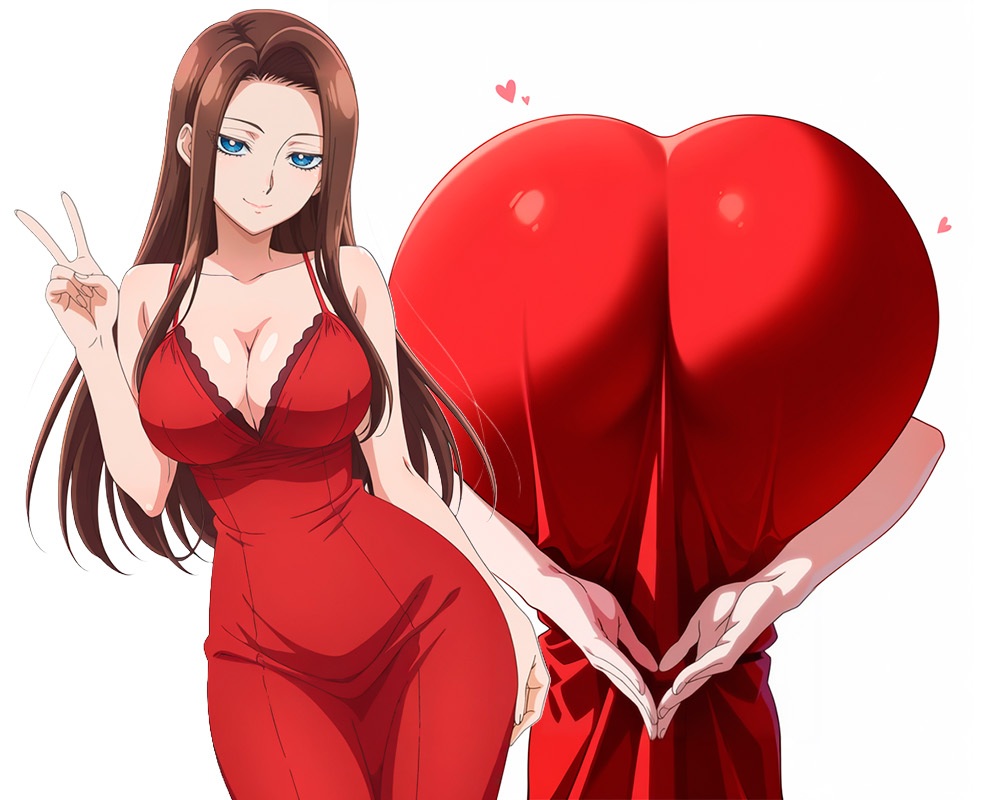 ai generated, amane kei, blue eyes, brown hair, heart symbol, otaku ni yasashii gal wa inai!?, red dress