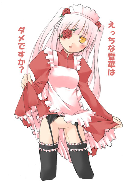 garter_belt kirakishou lingerie maid no_panties no_pussy novagina pussy_juice rozen_maiden solo thighhighs translation_request underwear wet