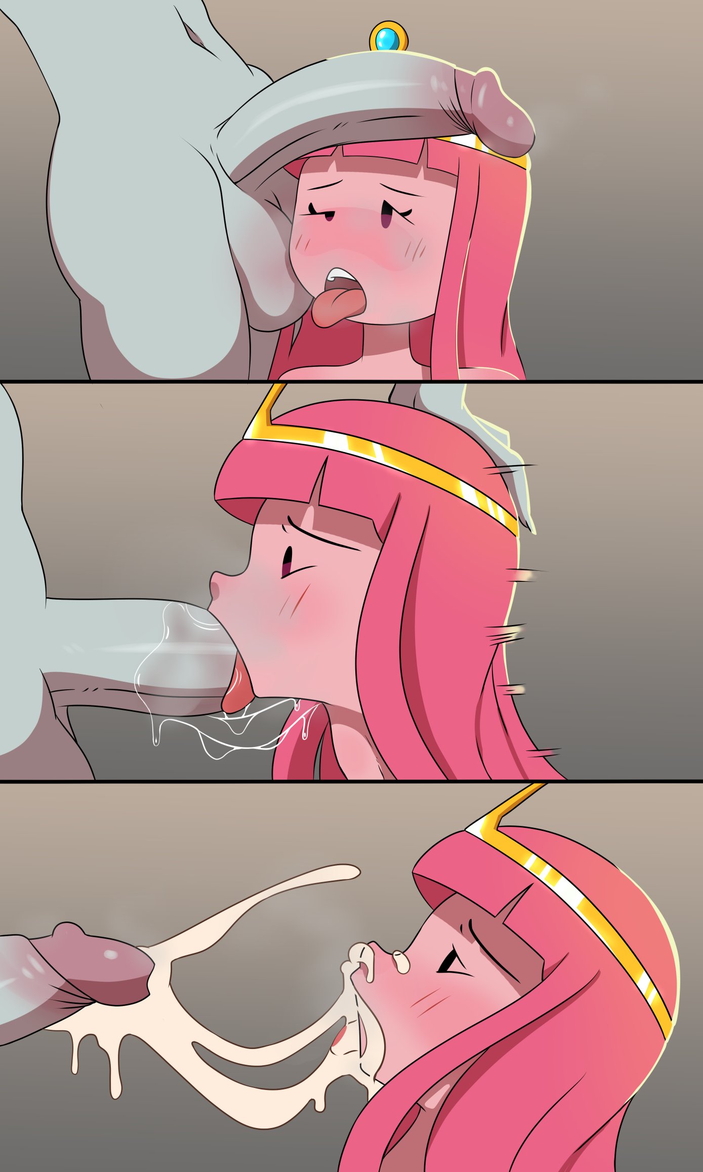 1futa, 1girls, adventure time, balls, bangs, big balls, big penis, cartoon network, cum, cum in mouth, cum string, duo, erection, female, futa on female, futanari, grey skin, humanoid, humanoid penis, intersex, jenkinsnsfw, long hair, marceline, nude, open mouth, penis, pink hair, pink skin, princess bubblegum, rolling eyes, simple eyes, smooth balls, smooth penis, tongue, tongue out