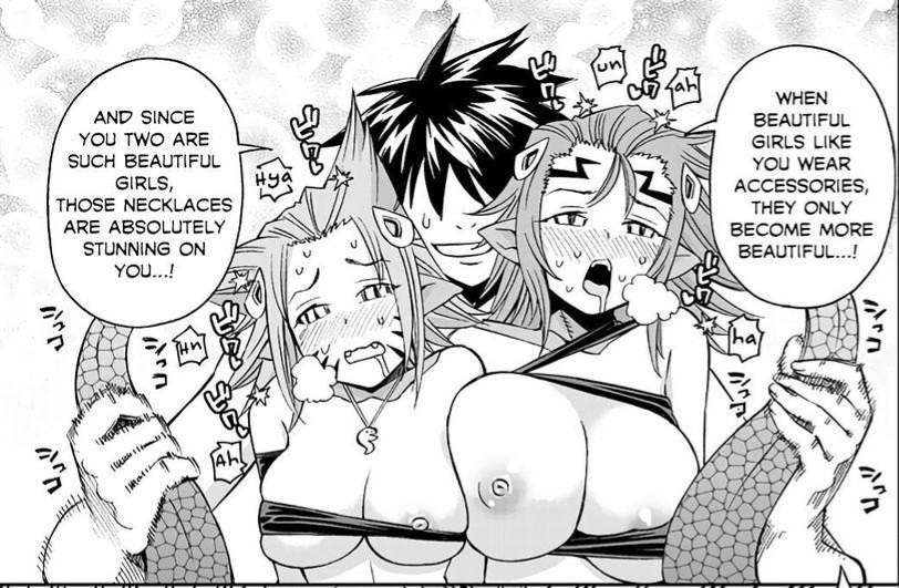 1boy2girls kimihito_kurusu kurusu_kimihito lamia manga_page monster_musume_no_iru_nichijou nipples okayado tagme tits_out