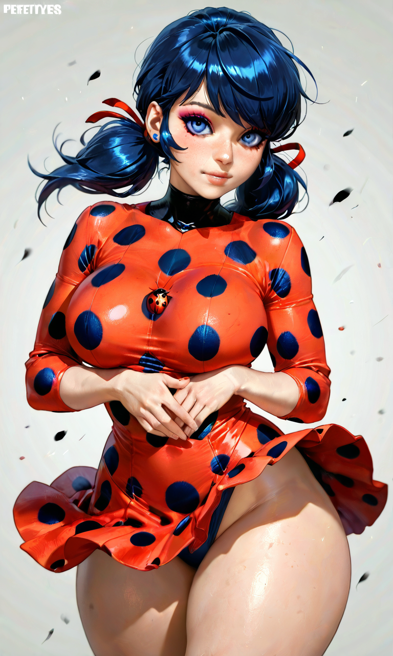 1girls ai_generated bare_arms bare_legs bare_thighs blue_eyes blue_hair disney disney_channel dress earring eyebrows eyelashes eyeliner eyeshadow hi_res ladybug_(character) large_ass large_breasts looking_at_viewer marinette_cheng marinette_dupain-cheng miraculous:_tales_of_ladybug_and_cat_noir miraculous_ladybug skirt_lift solo solo_female solo_focus standing thick_thighs twintails waifufamily