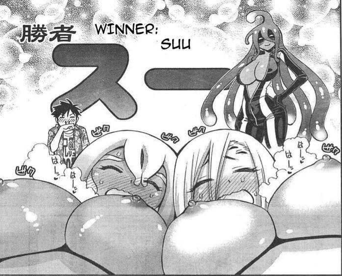 1boy 1boy3girls 3girls kimihito_kurusu kurusu_kimihito manga_page monster_musume_no_iru_nichijou nipples oct_(monster_musume) okayado rachnera_arachnera suu_(monster_musume) tagme