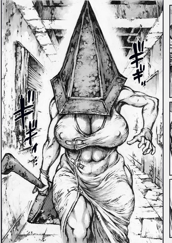 1female 1girls arm_up big_breasts big_nipples breasts comic curvy curvy_figure female female_pyramid_head huge_breasts huge_nipples muscular_female nipples pyramid_head rule_63 silent_hill visible_areolae