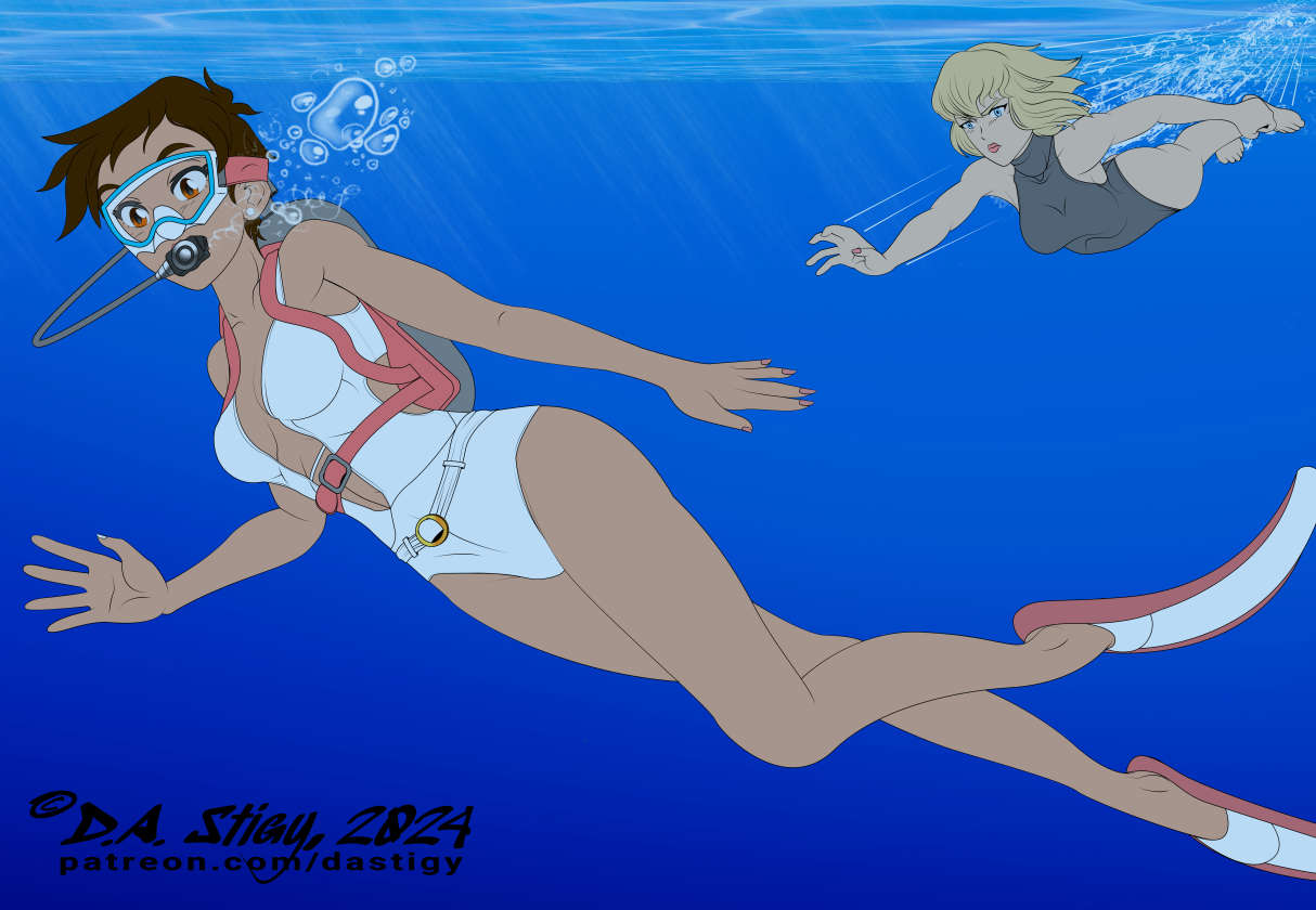 2girls adult_swim alien alien_girl alien_humanoid barefoot big_breasts black_one-piece_swimsuit black_swimsuit breasts bubbles dastigy dc diving feet female female_only fins flippers freediving human humanoid kara_zor-el kryptonian lois_lane lois_lane_(my_adventures_with_superman) mask medium_breasts my_adventures_with_superman ocean one-piece_swimsuit regulator scuba scuba_gear scuba_mask scuba_tank sea supergirl supergirl_(my_adventures_with_superman) superheroine superman_(series) swimming swimming_fins swimsuit toonami underwater warner_brothers water waving white_one-piece_swimsuit