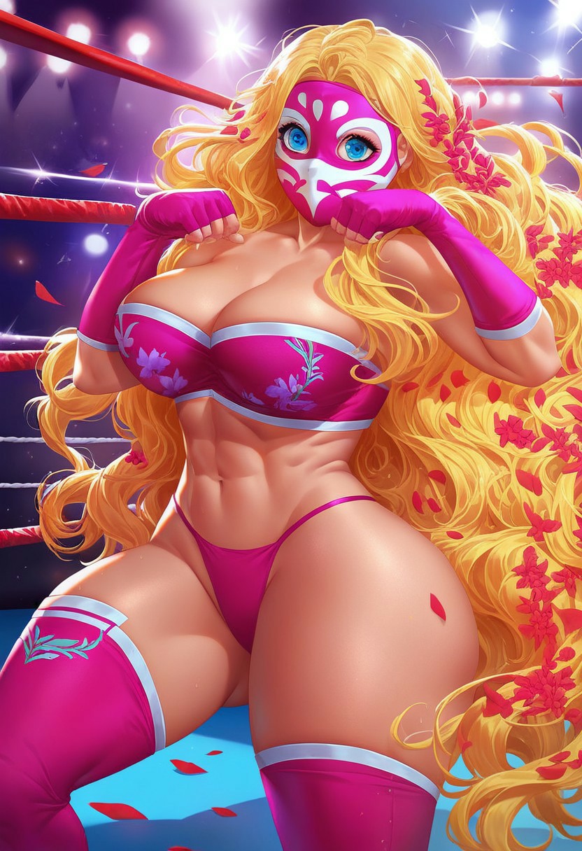 ai_generated big_ass big_breasts blonde_hair blush eve_(record_of_ragnarok) eve_(shuumatsu_no_valkyrie) horny long_hair milf mother record_of_ragnarok shuumatsu_no_valkyrie thick_thighs white_woman wrestling wrestling_outfit