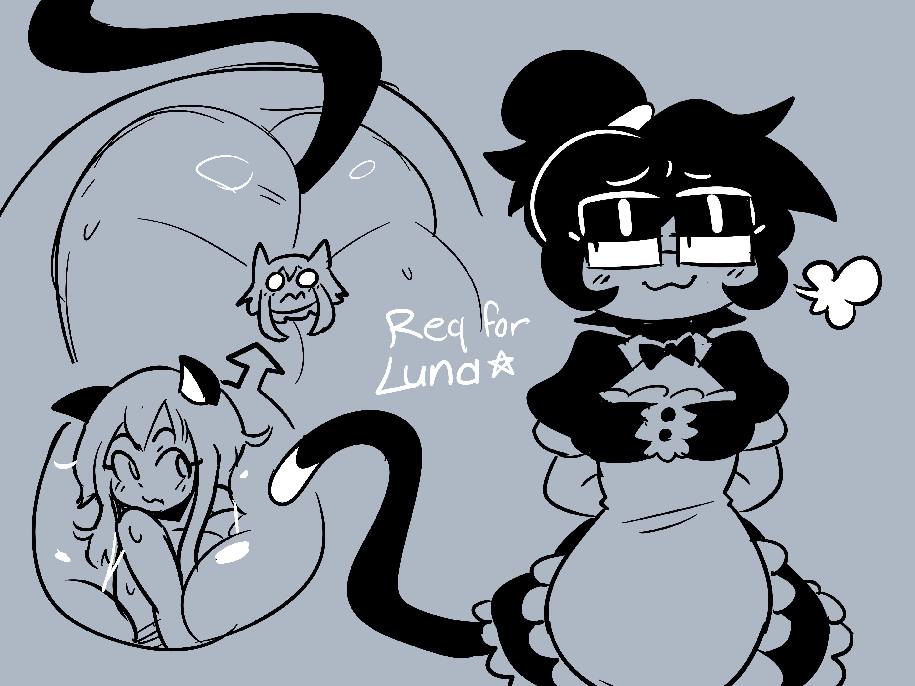 :3, 2girls, anal vore, ass, blush, buttplug tail, cat tail, censored pussy, female, female only, glasses, maid, maid uniform, no panties, oc, opis, original character, pussy, size difference, tied hair, upskirt, vore, zepi (zepiereite)
