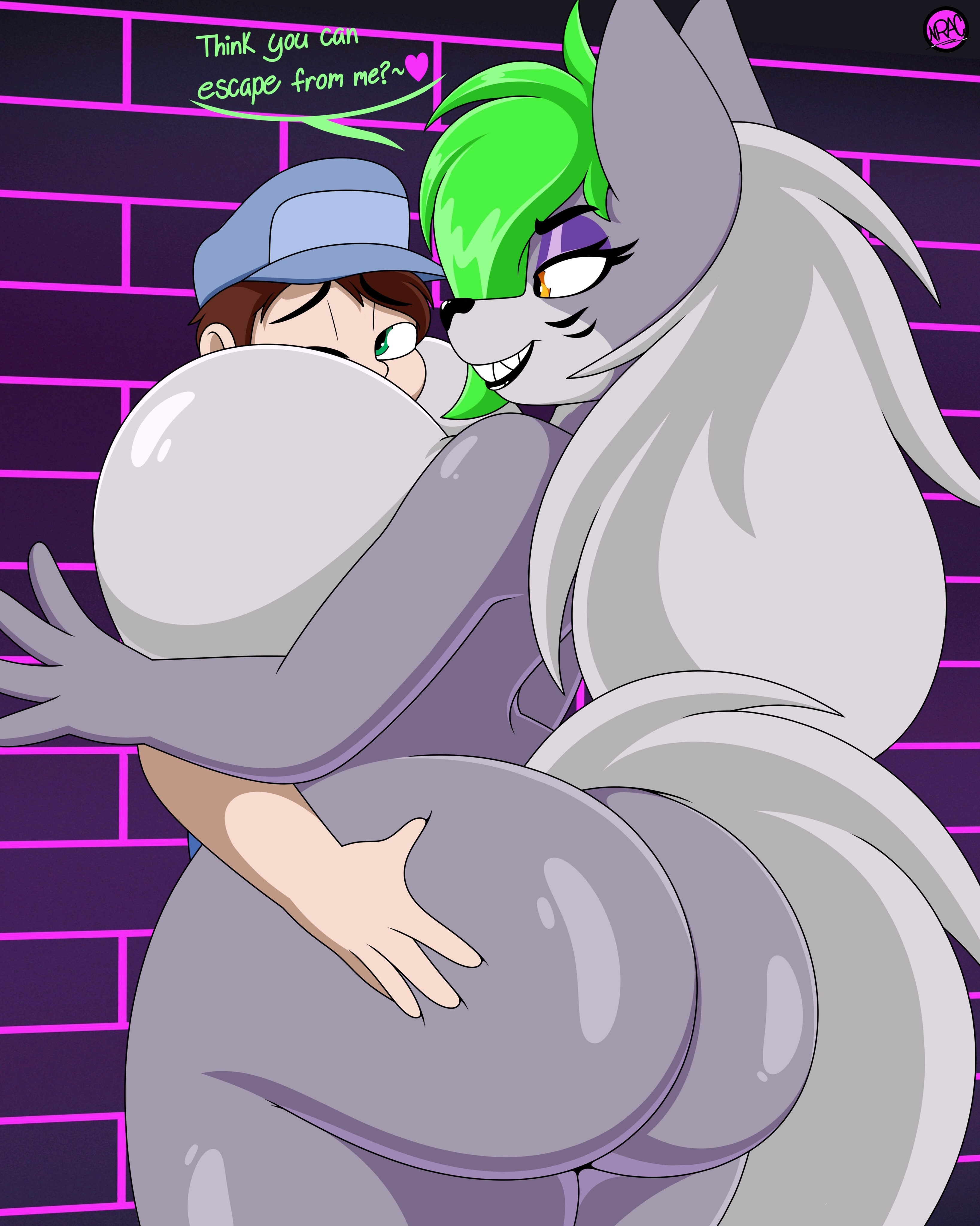 animatronic, dialogue, female, five nights at freddy's, nr ac, roxanne wolf (fnaf), security guard, straight, tagme, text