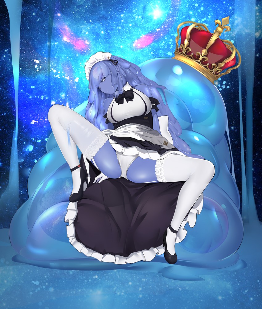 elbow_gloves gloves leotard maid maid_uniform monster_girl original panties slime_girl slm stockings white_gloves