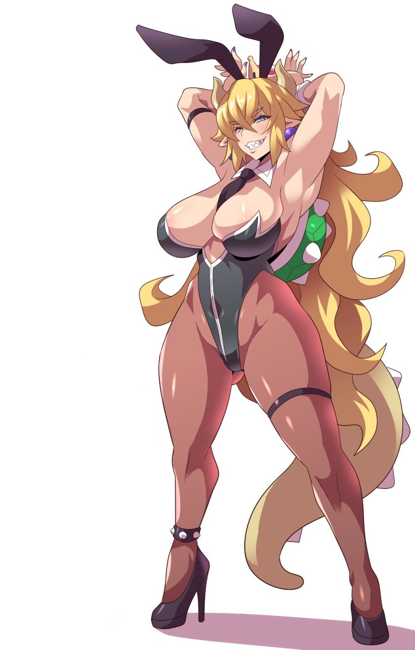 1girls 2d anime_style big_breasts blonde_hair blue_eyes bowsette breasts bunny_ears bunny_girl bunnysuit cleavage crown earrings edit female female_only genderswap_(mtf) high_heels high_resolution konno_tohiro large_breasts leotard light-skinned_female light_skin looking_at_viewer mario_(series) nails new_super_mario_bros._u_deluxe nintendo pale-skinned_female pale_skin pantyhose pointy_ears rule_63 rule_63 sharp_teeth simple_background solo solo_female spiked_anklet spiked_shell spiked_tail standing thick_thighs third-party_edit very_long_hair watermark white_background wide_hips