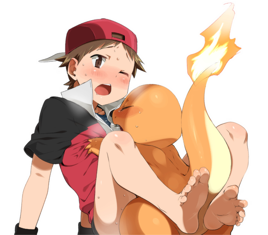 agemono anal anal_sex backwards_baseball_cap barefoot bottomless charmander duo feet gay hat human interspecies leg_lock male male/male male_only male_pokemon/male_human mammal nintendo open_mouth penetration plain_background pokémon_(species) pokemon pokemon_(species) pokephilia red_(pokemon) simple_background size_difference soles toes video_games wince yaoi