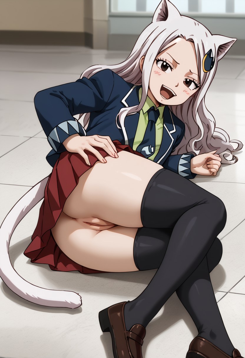 1girls ai_generated ass bubble_butt carla_(fairy_tail) charle_(fairy_tail) clothed fairy_tail hand_on_butt leviaceon looking_at_viewer looking_back lying_on_side presenting_pussy pussy skirt skirt_lift solo solo_focus