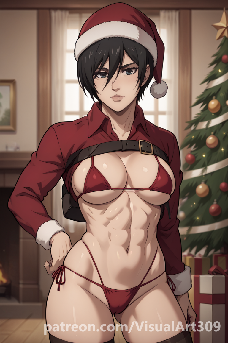 anime_style attack_on_titan christmas female_only mikasa_ackerman visualart309