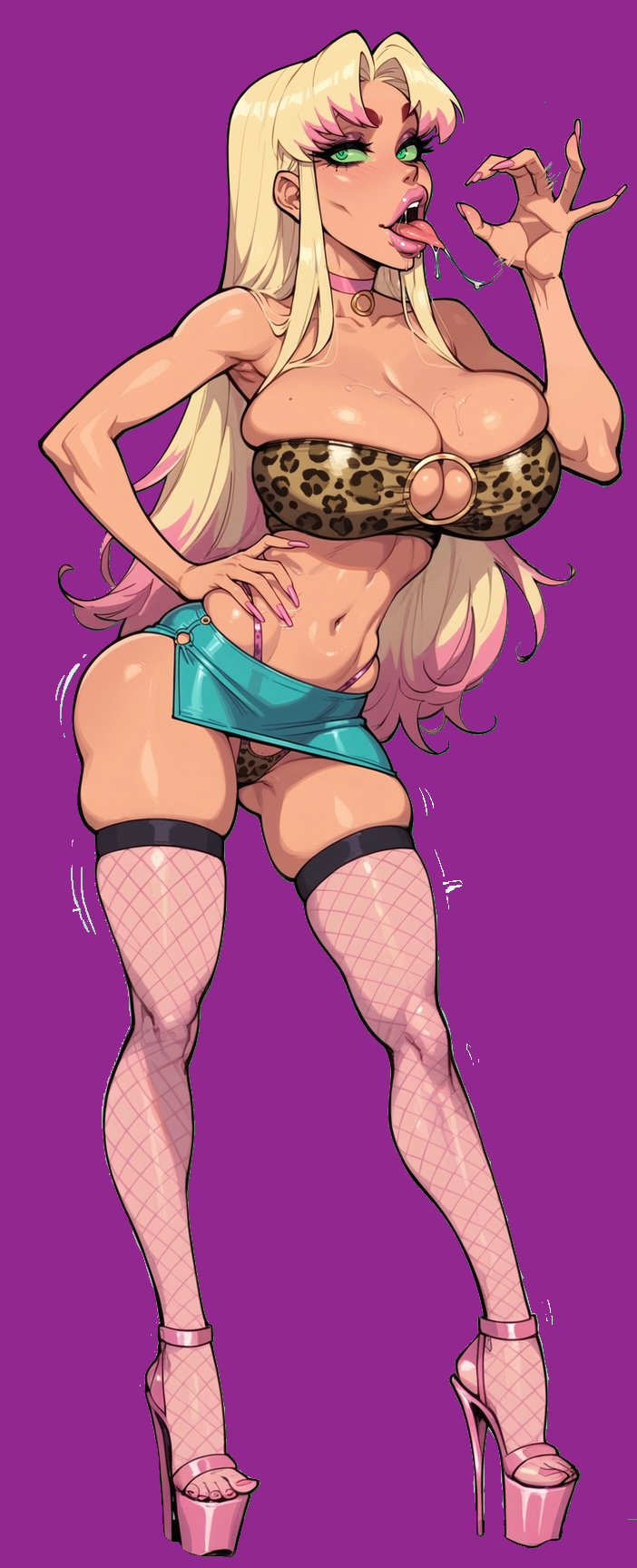 ai_generated bimbo bimbofication blonde_hair dc dc_comics female female_only green_eyes miniskirt paulinebabe pink_heels starfire teen_titans tongue_out