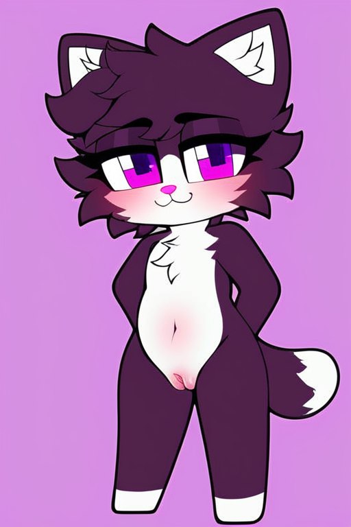 1girls ai_generated black_body black_fur black_skin cat_ears cat_eyes cat_tail cute dark_purple_fur dark_purple_skin feline female furry monkeysa4444 no_nipples purple_eyes pussy solo white_fur