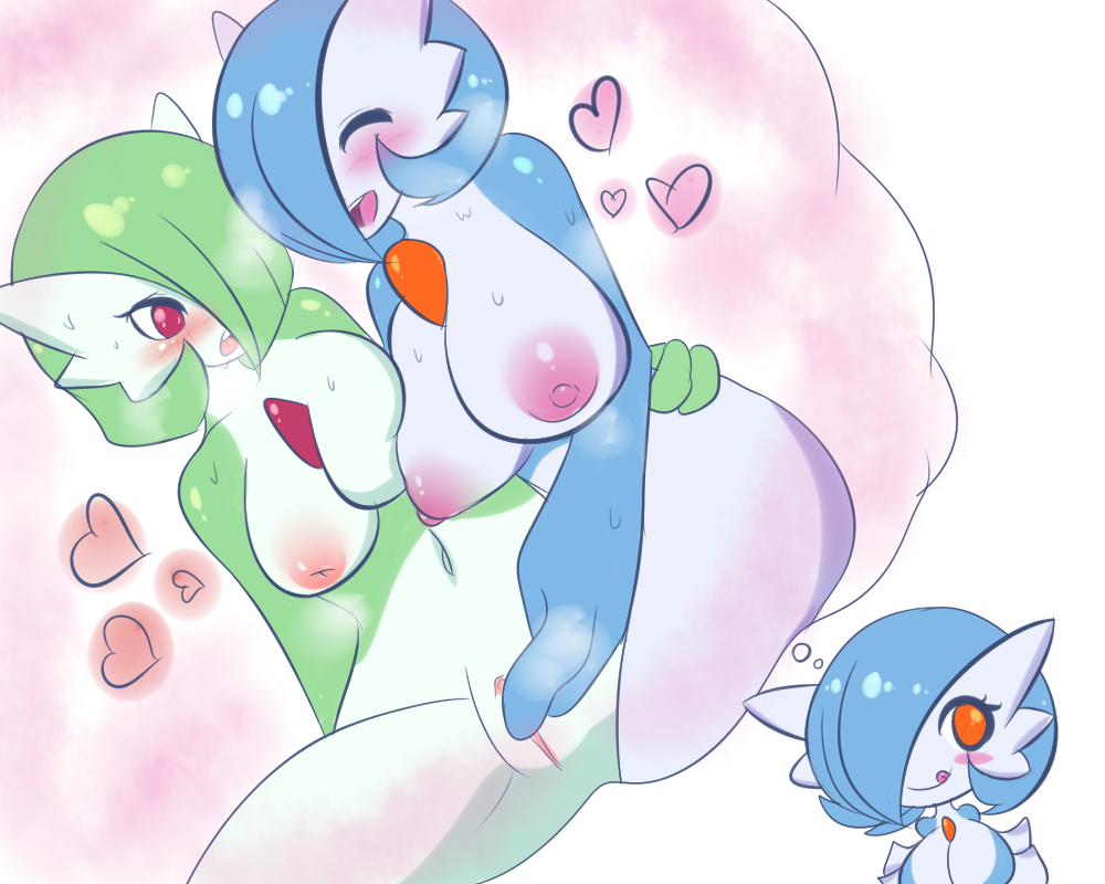 2014 anthro areola big_breasts blush breasts dream duo female gardevoir happy heart jcdr lucy_(jcdr) navel nintendo nipples nougat_(jcdr) nude orange_eyes plain_background pokémon_(species) pokemon pokemon_(species) pussy red_eyes shiny_pokemon smile tongue tongue_out video_games white_background yuri