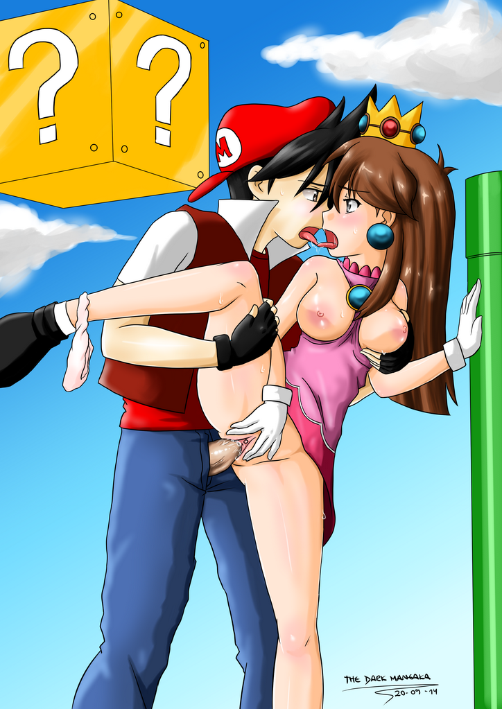 1boy 1girls blush breasts brown_hair clothing cosplay erection female green_(pokemon) human human_only kissing kissing_while_penetrated leaf_(pokemon) long_hair male mario_(cosplay) mario_(series) nintendo open_mouth panties panties_around_one_leg penetration penis penis_out pokemon pokemon_adventures pokemon_rgby princess_peach_(cosplay) pussy red_(pokemon) sex skirt skirt_lift spread_legs straight super_mario_bros. the_dark_mangaka uncensored vaginal_penetration