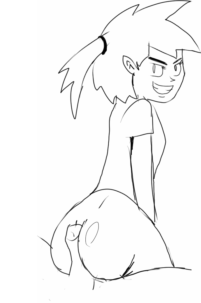 1boy ass big_ass buttjob clothed female laudegrance male monochrome nickelodeon penis shirt smile straight_hair the_fairly_oddparents vicky vicky_(fairly_odd_parents)