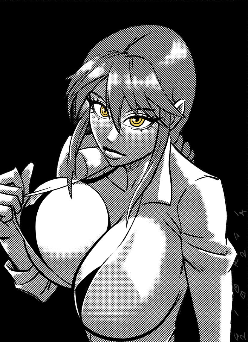 1girls, big breasts, bra, breasts, chainsaw man, female, female only, huge breasts, makima (chainsaw man), solo, vittorio giorgi, yellow eyes