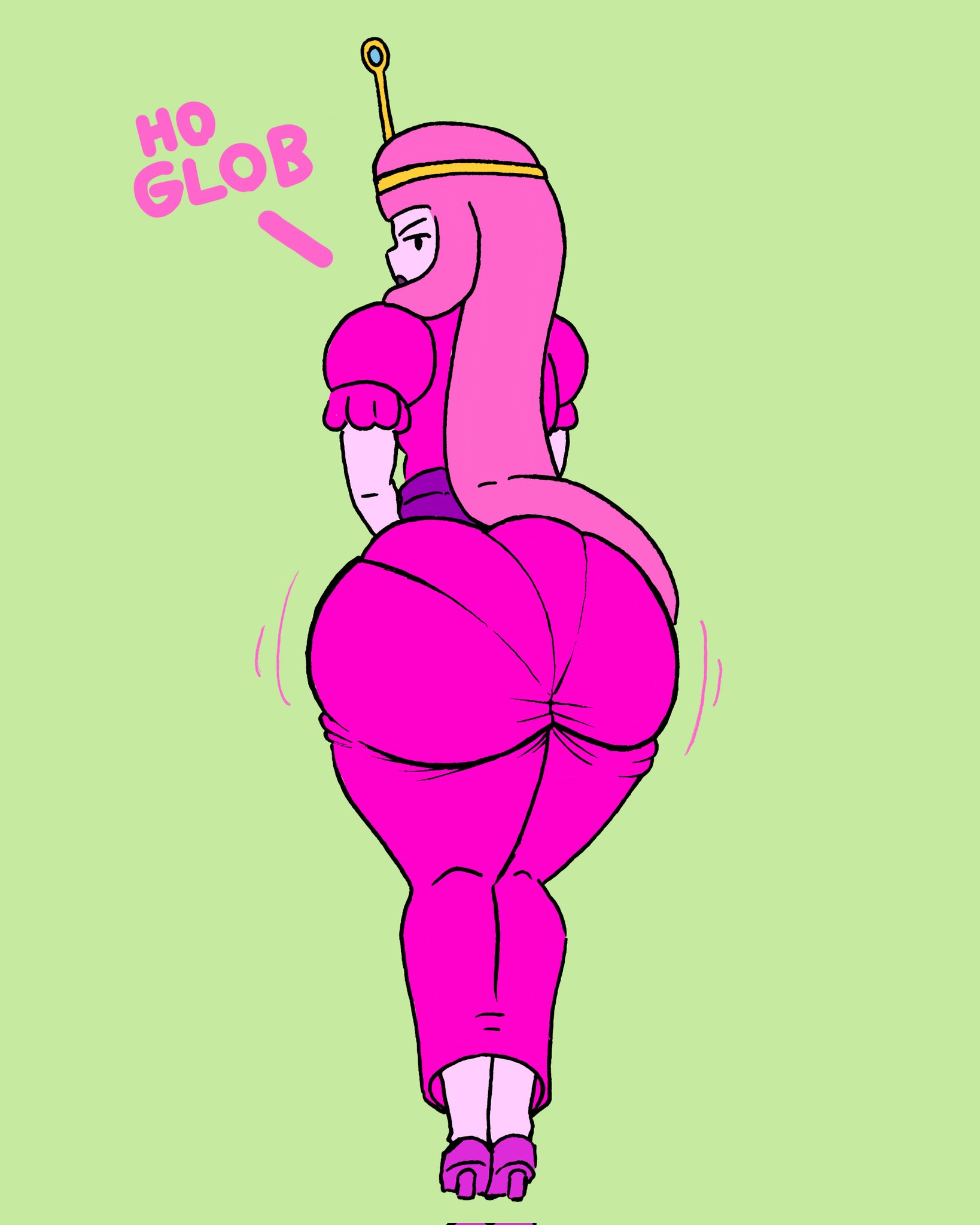 1girls, adventure time, ass, ass focus, big ass, big butt, bubble ass, bubble butt, clothed, clothed female, clothing, curvaceous, curvy, curvy figure, dress, female, female focus, huge ass, huge butt, large ass, long hair, looking at viewer, looking back, looking back at viewer, pink body, pink dress, pink hair, pink skin, princess bubblegum, superbone, wide hips
