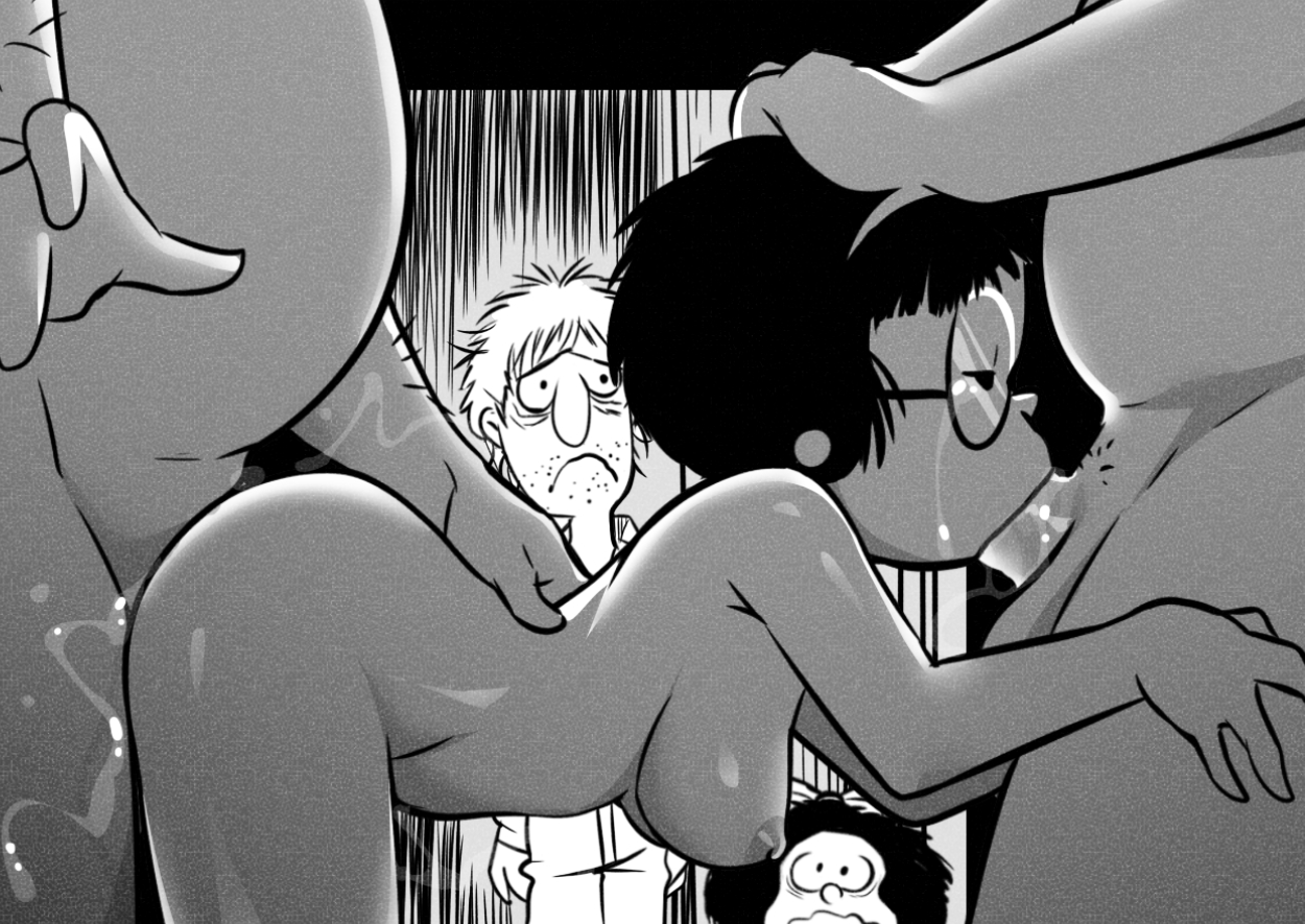 2girls, 3boys, being watched, bent over, big breasts, black and white, breasts, caught, caught in the act, cheating, cheating wife, crying, cuckold, cum, cum drip, cum in pussy, cum inside, cum overflow, cum splatter, cum string, doggy style, double penetration, fat male, fellatio, female, fmm threesome, forced, gangbang, gangrape, glasses, group sex, hair pulling, hand on head, hanging breasts, jcm2, mafalda, mafalda (character), mafalda’s father, male, mmf threesome, multiple boys, multiple males, netorare, nipples, ntr, oral, oral sex, penis, penis in mouth, penis in pussy, pussy, rape, raquel (mafalda), saliva, sex, sex from behind, sex slave, spitroast, tears, thighs, threesome, vaginal penetration, vaginal sex, watching, watching sex