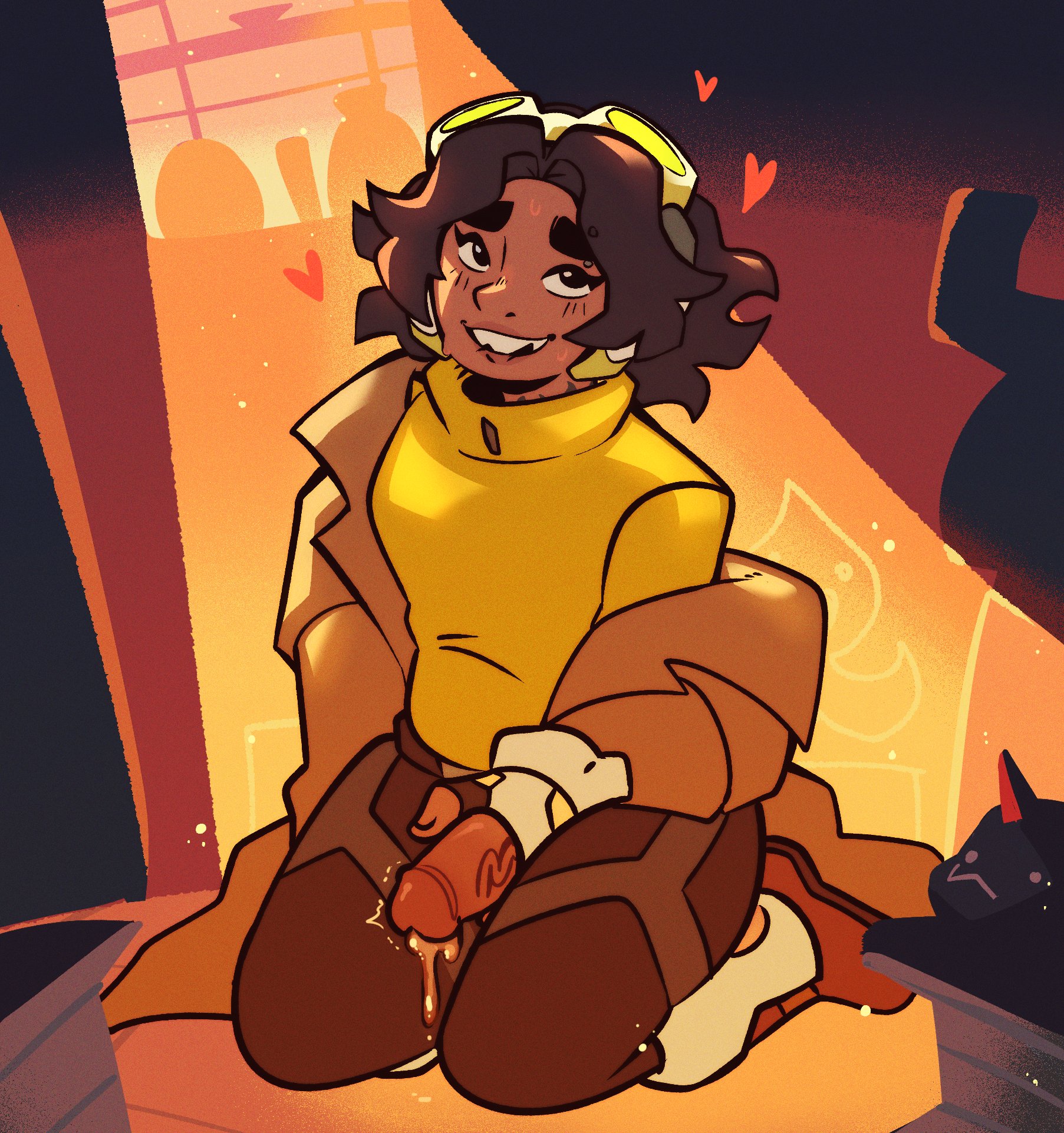1nonbinary, clothing, dark skin, fully clothed, human, nonbinary, nonbinary (lore), overwatch, overwatch 2, precum, sloan cameron, venture, venturefootjob