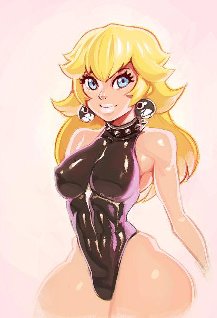 1girls blonde_hair blue_eyes bodysuit chain_chomp chain_chomps_earrings choker female female_only human latex leotard lipstick long_hair mario_(series) modeseven nintendo nitrotitan princess_peach shiny shiny_suit smile solo spiked_collar standing tight_clothes