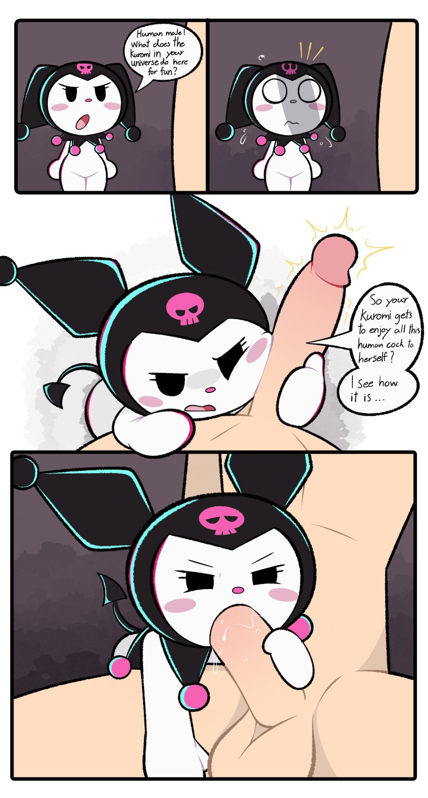 already uploaded, comic, fatalafterdark, fellatio, female, kuromi, male, male/female, mouth on penis, oral, oral penetration, penis, sanrio, text bubble