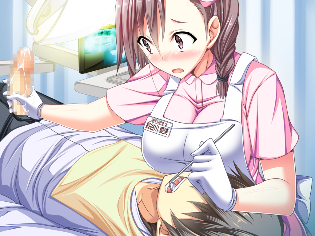 akaza blush breasts censored change!_ano_musume_ni_natte_kunkun_peropero clothing dentist gloves handjob large_breasts may-be_soft medical nurse