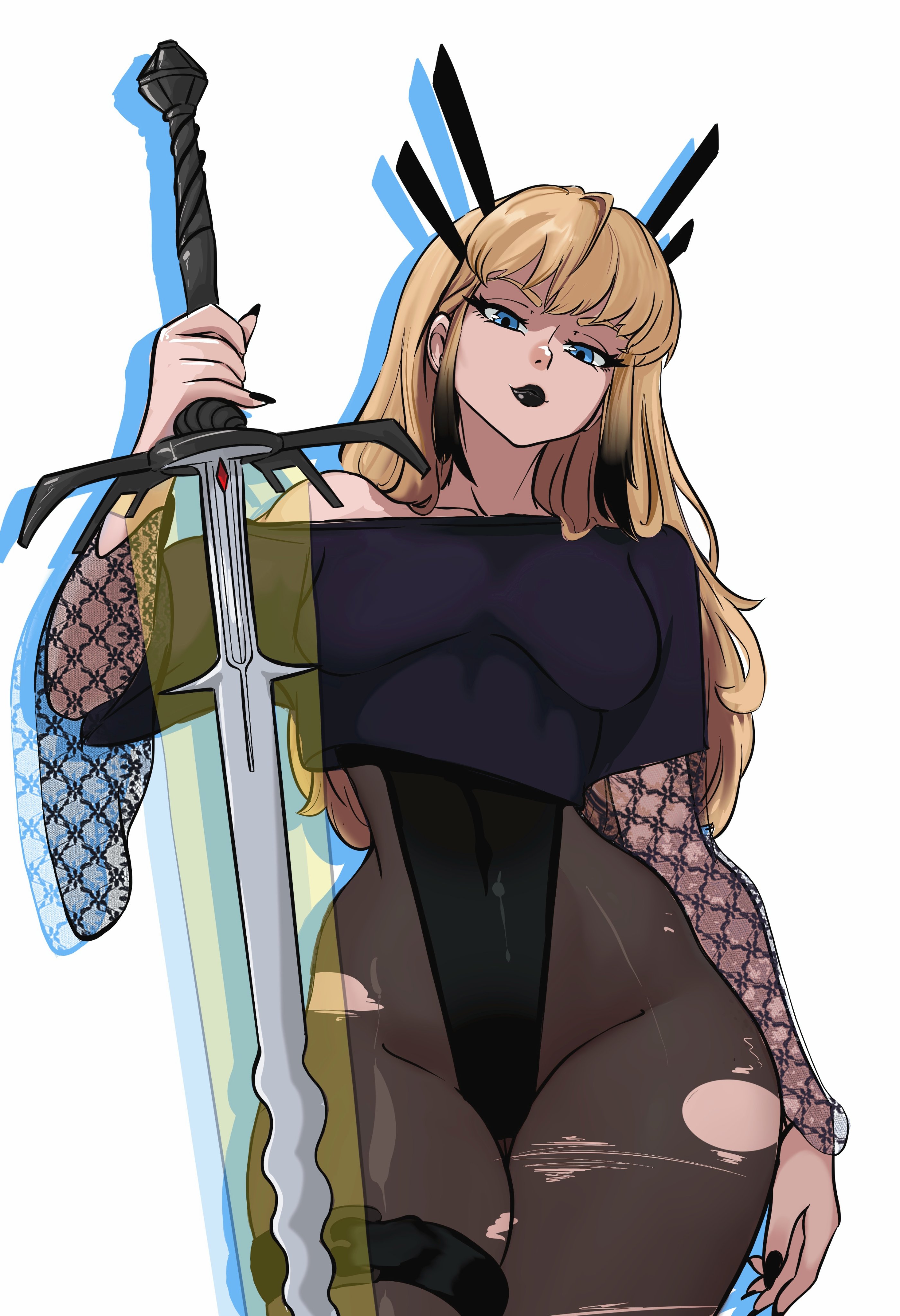 2d, big ass, big breasts, blonde hair, female, female only, fully clothed, goth, goth girl, magik (illyana rasputin), magik (marvel rivals), marvel, marvel rivals, redpostit, solo, thick thighs, torn clothes