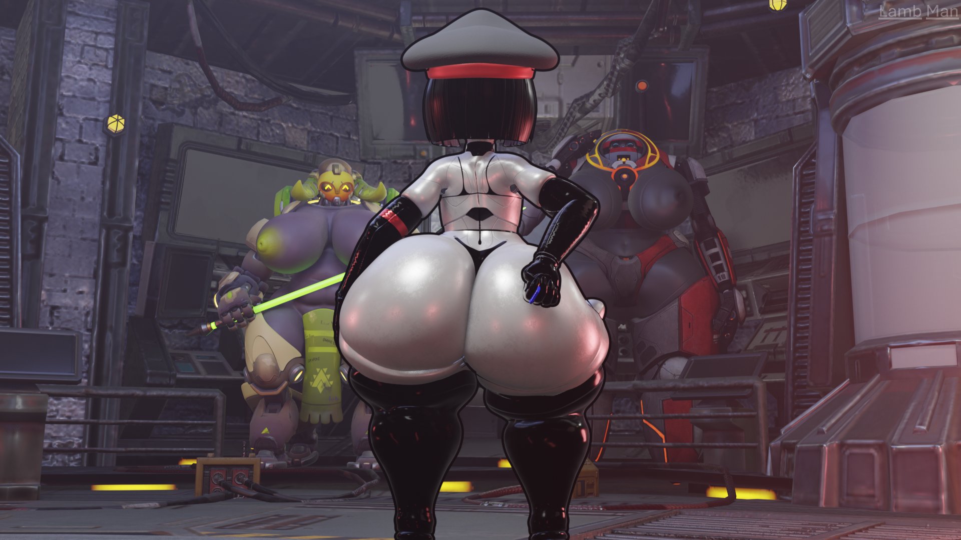 2k games, 3d, 3girls, ass, big ass, big breasts, bigger female, bingbingzi, black hair, blizzard entertainment, bob cut, borderlands, bottom heavy, bottomless, breasts, breasts bigger than head, bubble butt, centaur, chengchezhiice, child bearing hips, chubby, dat ass, dominant female, dumptruck ass, fat ass, female only, flat chest, gortys, green areola, green nipples, grey skin, highres, horns, huge tits, inverted nipples, koofey, lamb man26, large ass, large breasts, lewdssonk, military hat, orisa, overwatch, overwatch 2, robot commander (bingbingzi), robot girl, salute, short hair, shortstack, size difference, smaller female, snips456, snips456fur, tales from the borderlands, thick ass, thick thighs, thighs, thunder thighs, tits, topless, wide hips