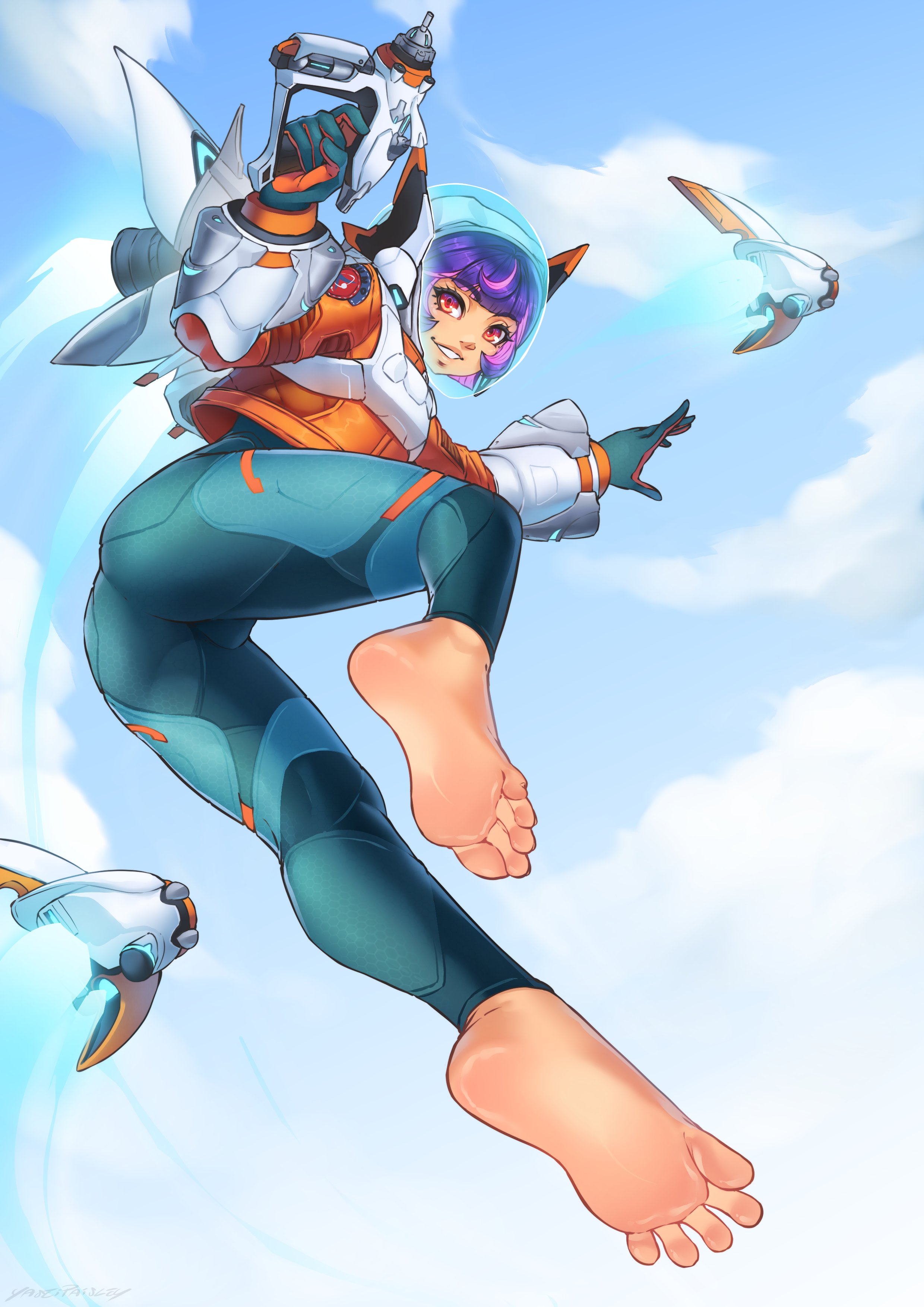 1girl, barefoot, feet, foot fetish, juno (overwatch), overwatch, overwatch 2, soles, yaseipaisley
