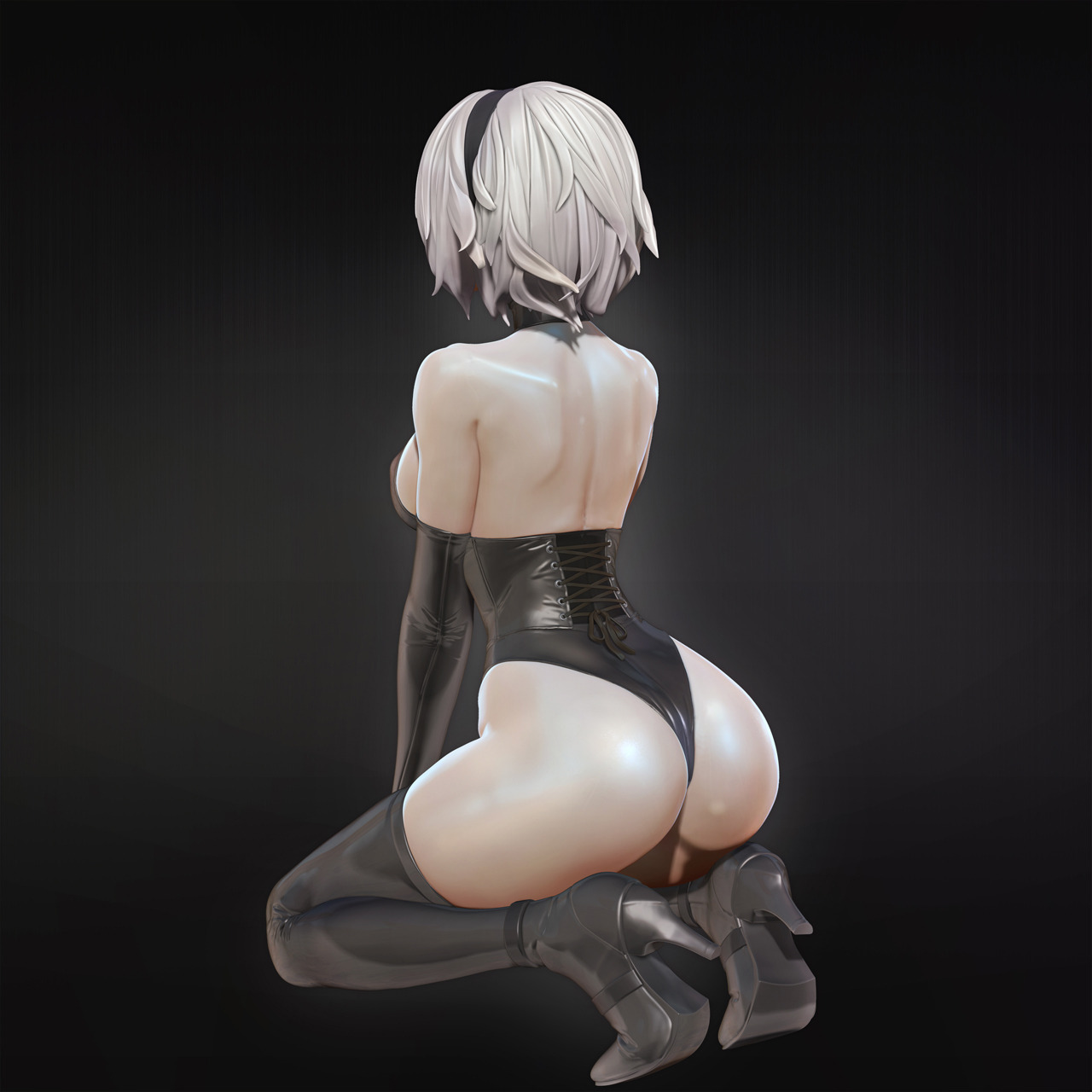 3d, ass, female, female only, latex, leslyzerosix, nier, nier: automata, solo, thighhighs, yorha 2b