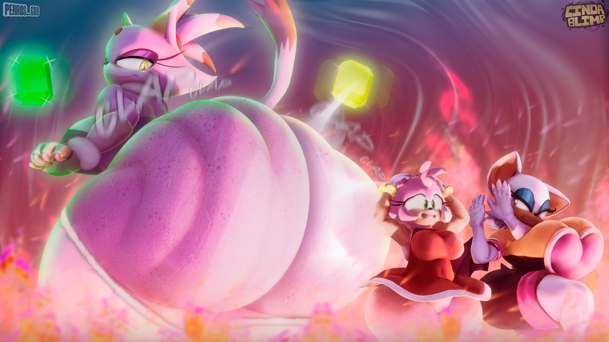 3d, 3d (artwork), 3d render, 3girls, amy rose, anthro, ass, ass focus, bat, big ass, big breasts, big butt, blaze the cat, breasts, cindablimp, clapping ass, clapping buttocks, clapping cheeks, cleavage, domestic cat, eulipotyphlan, fat ass, fat butt, felid, feline, felis, female, female only, gigantic ass, hedgehog, huge ass, huge breasts, huge butt, hyper ass, large ass, large breasts, looking back, massive ass, perros god, prevence, rouge the bat, sol emerald, sonic (series), sonic the hedgehog (series), thick ass, thick thighs, thighhighs, thunder thighs, twerking, wide hips