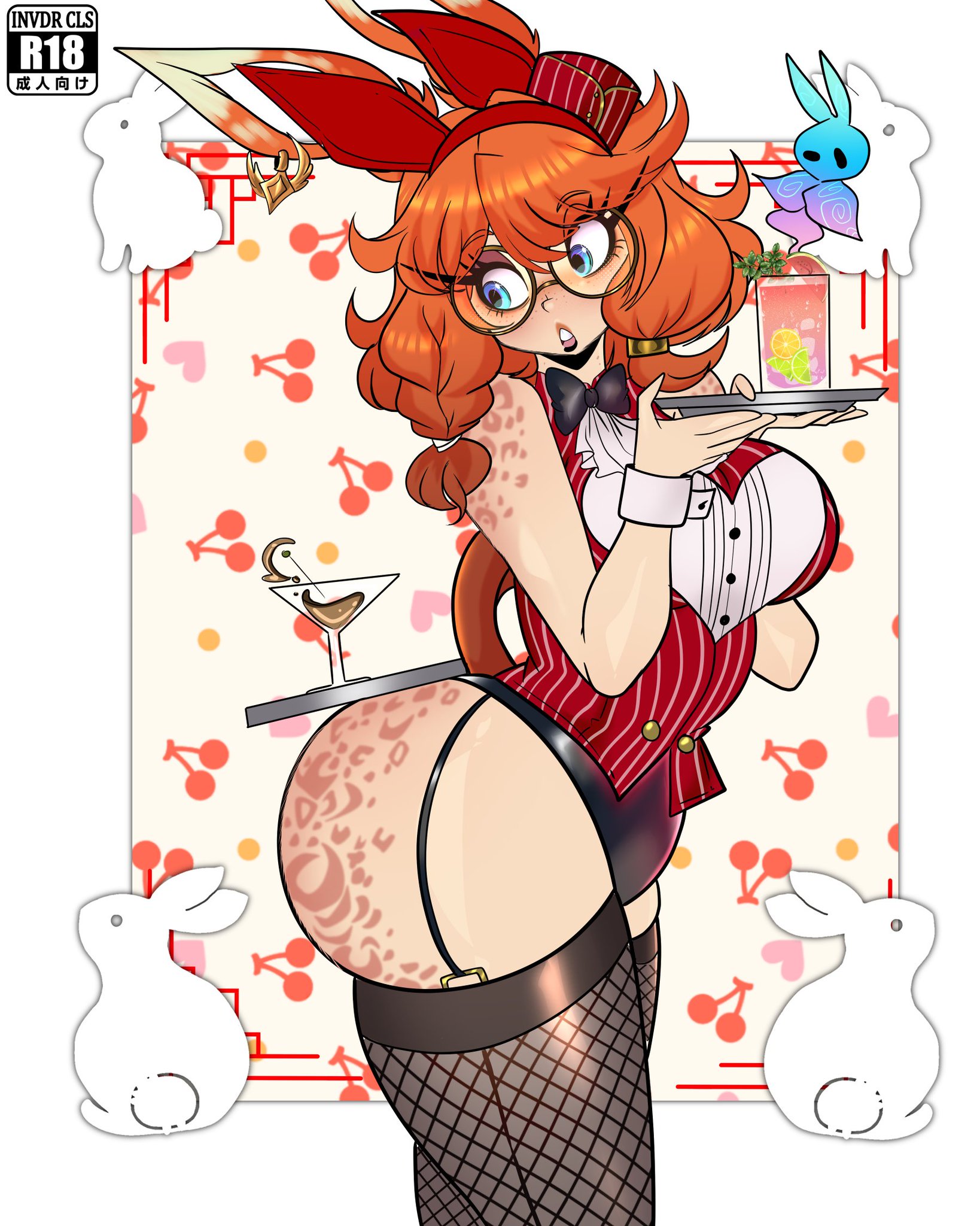 1girls, aurora (league of legends), bunny ears, bunnysuit, freckles, glasses, invdrcls, league of legends, sexy, tagme, tagme (character), vastaya, waitress
