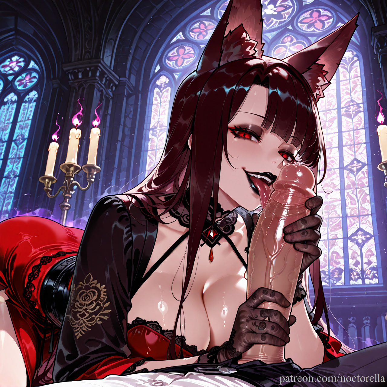 1boy, 1boy1girl, 1girls, ai generated, akagi (azur lane), animal ears, azur lane, before oral, before sex, bent over, big breasts, big cock, big penis, breasts, brown hair, candle, church, cleavage, clothed, clothed female, clothed male, cock, dress, excited, fellatio, female, female focus, gloves, grabbing, grabbing penis, hair, handjob, happy, holding penis, horny, human, indoors, large penis, licking, licking penis, lips, lipstick, looking at viewer, makeup, male, male pov, mascara, naughty face, noctorella, on knees, penis, red eyes, saliva, smile, stockings, straight, teasing, tongue, tongue out, touching penis