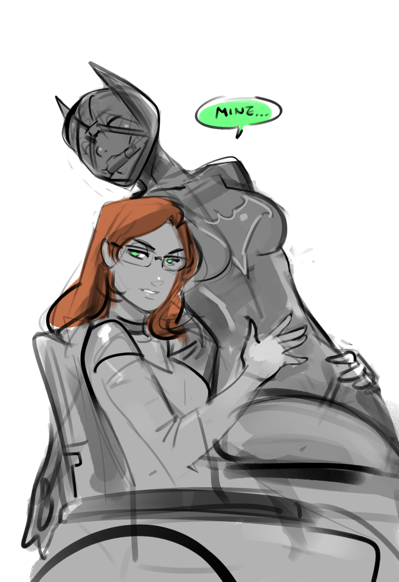 2girls, arms behind back, barbara gordon, batgirl (cassandra cain), batman (series), blank background, bondage, bondage outfit, cassandra cain, dc, dc comics, female only, femdom, fully clothed, gag, gagged, gagged female, glasses, grabbing hips, green eyes, hypnosis, lesbian, looking at viewer, on lap, orange hair, paralysis, possessive, psudonym, simple background, sketch, wheelchair, white background, yuri