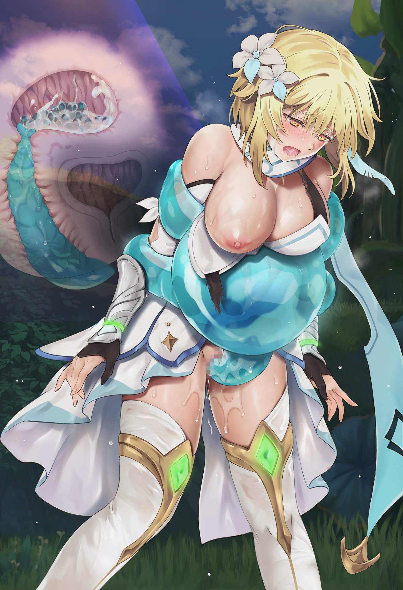 1girls, big breasts, blonde hair, breasts, cervical penetration, cyclone, drool, egg implantation, female, floating hydro fungus, fungi (genshin impact), genshin impact, lumine (genshin impact), monster rape, oviposition, partially clothed, pussy, rape, slime, slime monster, vaginal egg implantation, vaginal oviposition, x-ray