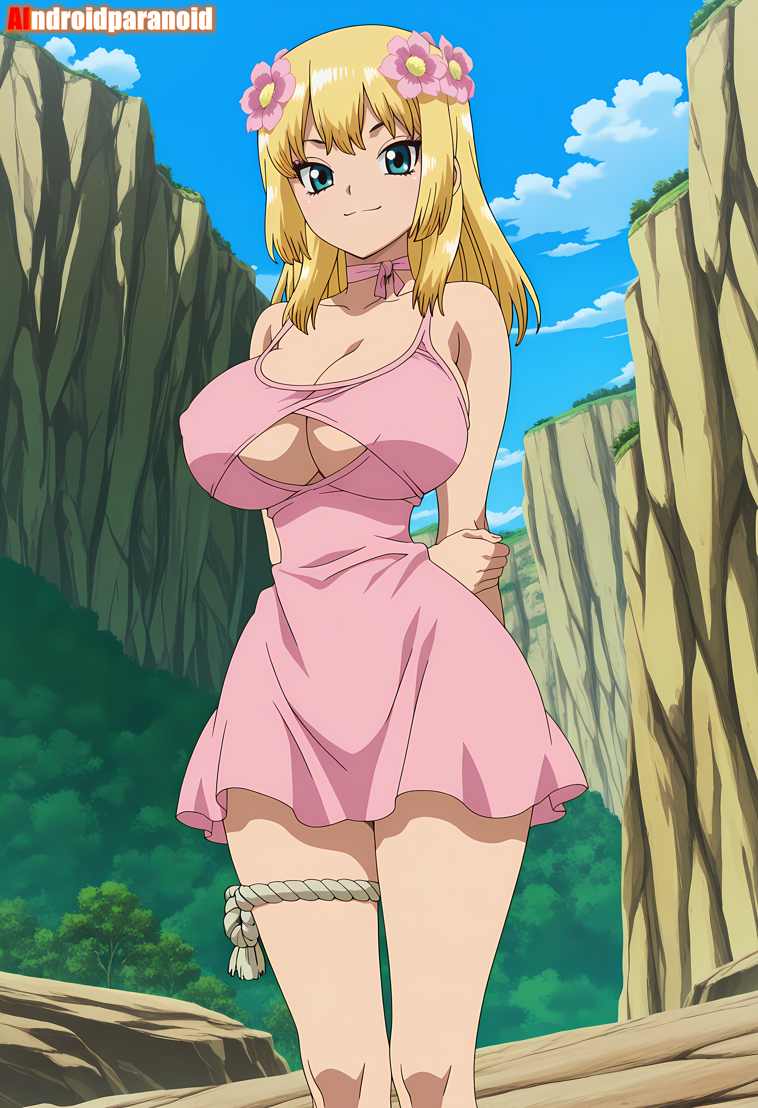 1girls, ai generated, aindroidparanoid, alternate costume, ass, big ass, big breasts, big butt, blonde hair, blonde-haired female, breasts, busty, curvy, cute, dr.stone, dress, fat ass, female, female only, flower, flower in hair, hair, hi res, hips, huge ass, huge breasts, human, kohaku (dr.stone), large ass, large breasts, legs, narrow waist, official alternate costume, pink clothing, pink dress, slim waist, tagme, thick ass, thick thighs, voluptuous, waist, wide hips