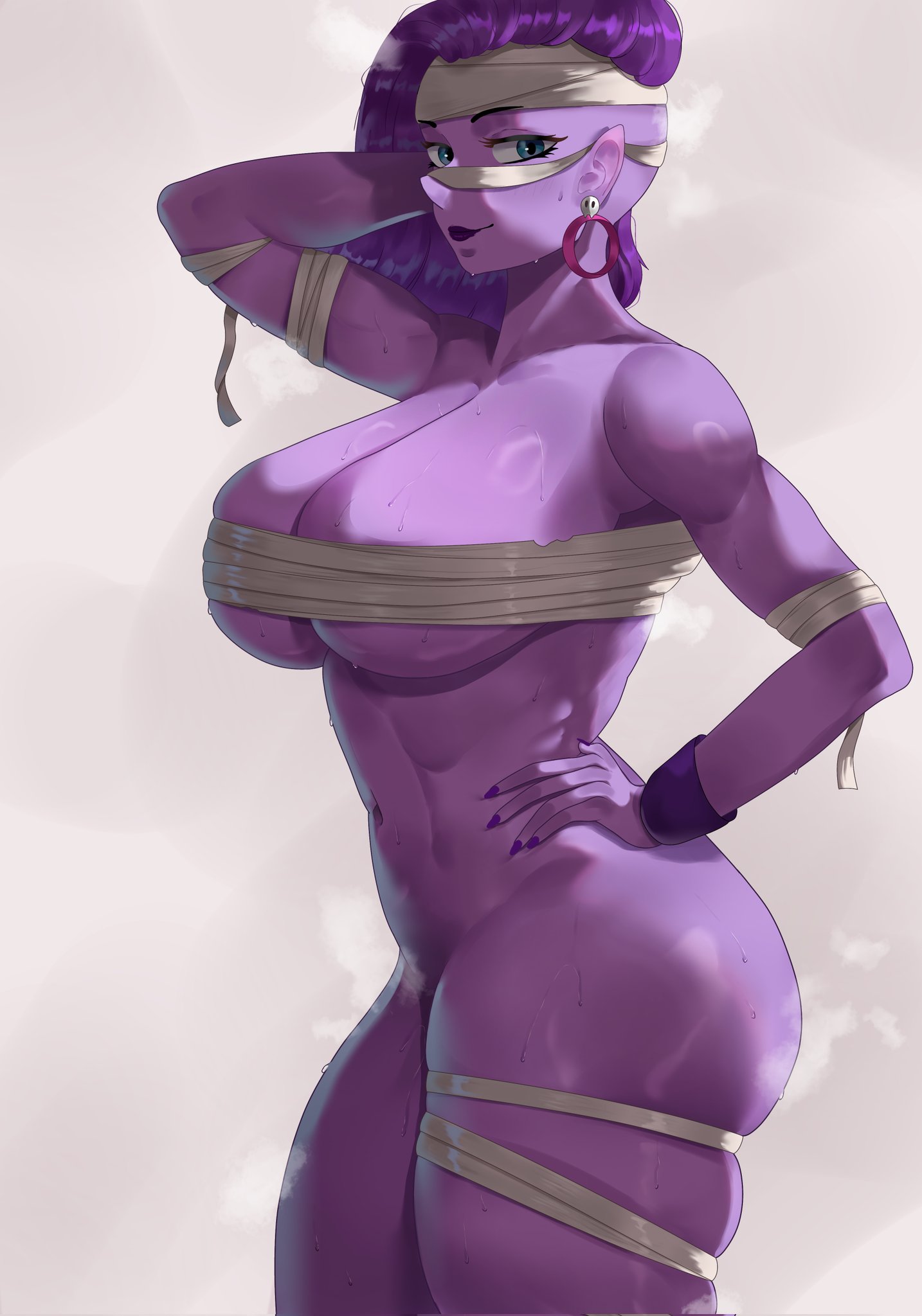 1girls, ass, big ass, big breasts, big nipples, brawl stars, breasts, emz (brawl stars), female, female focus, female only, ksiro69 (artist), lipstick, purple body, purple hair, purple lipstick, solo, solo female