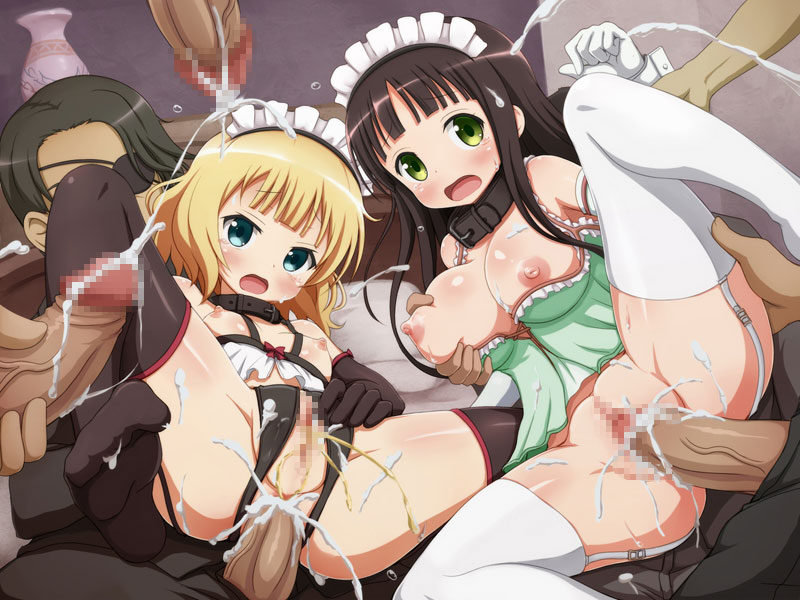 2girls anal black_hair black_legwear blonde_hair blush breast_grab breasts bukkake censored chemise chiya_ujimatsu choker cleavage crotchless_panties cum cum_in_ass cum_in_pussy cum_inside ejaculation elbow_gloves eye_patch female flat_chest garter_straps gloves green_eyes headdress human is_the_order_a_rabbit? legs lolita_channel long_hair male multiple_females nipples no_panties open_mouth panties peeing penetration penis pussy sex sharo_kirima short_hair spread_legs straight tears thighhighs underwear vaginal_penetration white_legwear