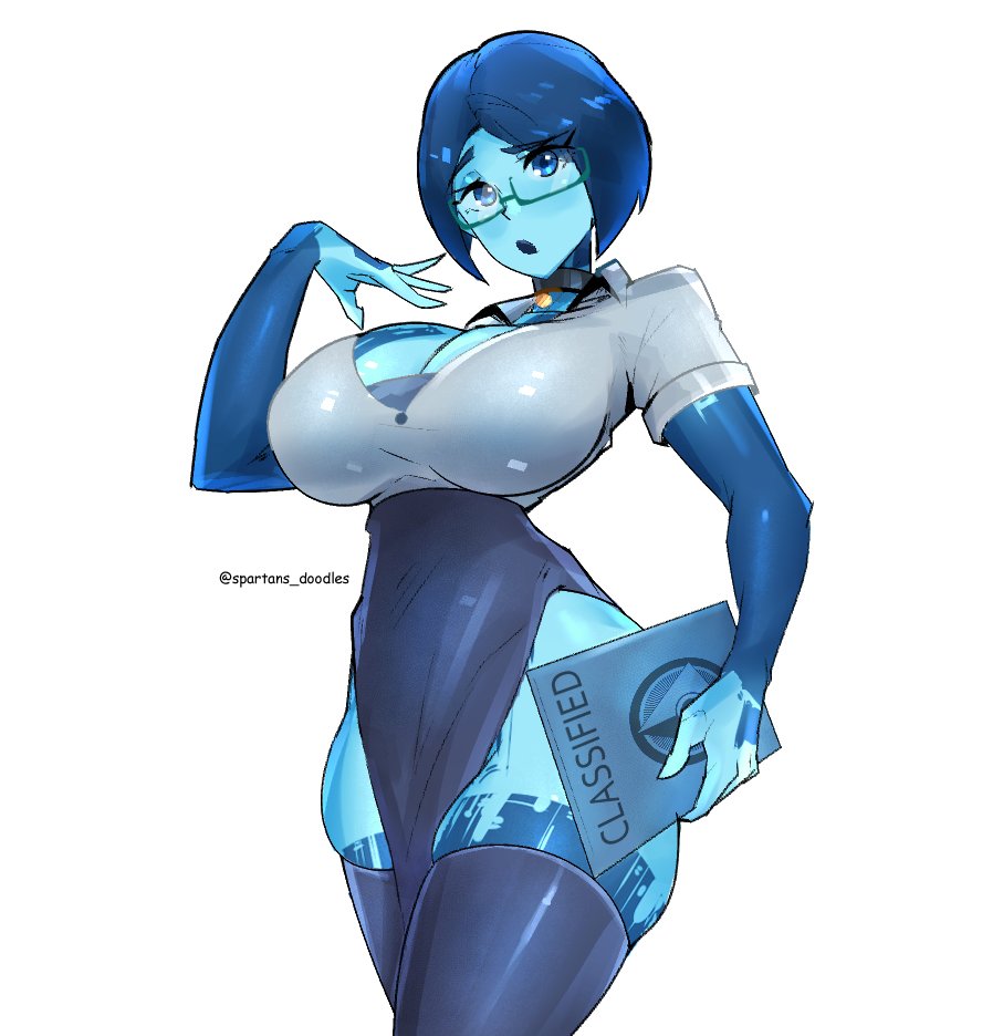 big ass, big breasts, big butt, big thighs, blue body, blue eyes, blue hair, blue skin, breasts, cortana, female, halo, halo (game), halo (series), halo 4, spartandoodles, thicc, thick ass, thick thighs