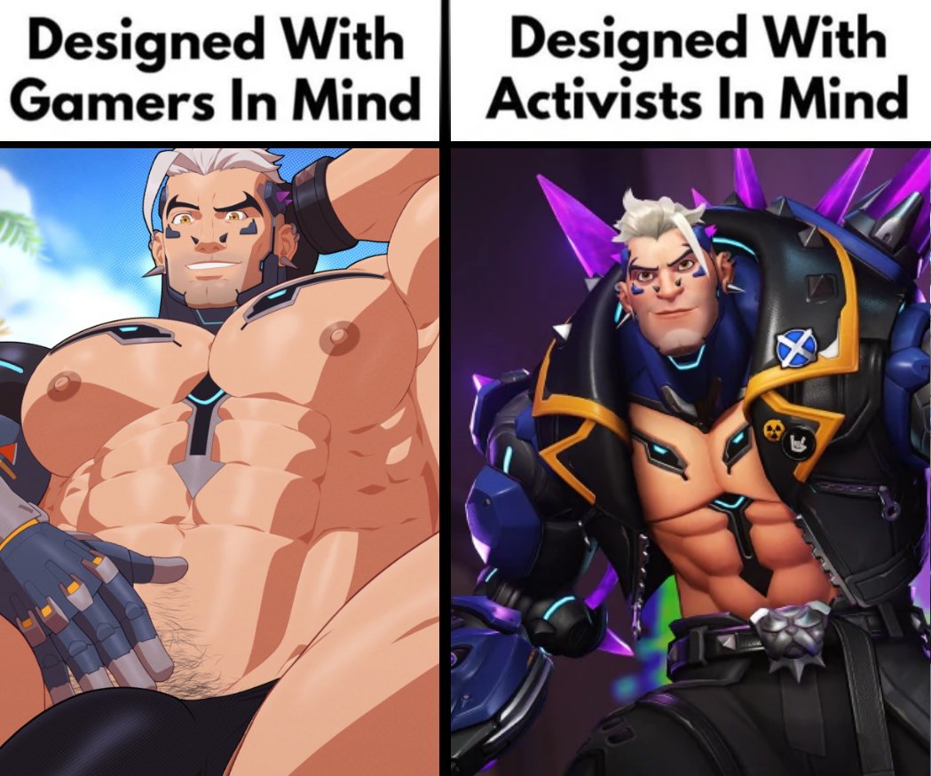 bara, cresxart, designed with gamers in mind, hazard (overwatch), male, male only, meme, muscular, muscular male, overwatch, overwatch 2, yaoi