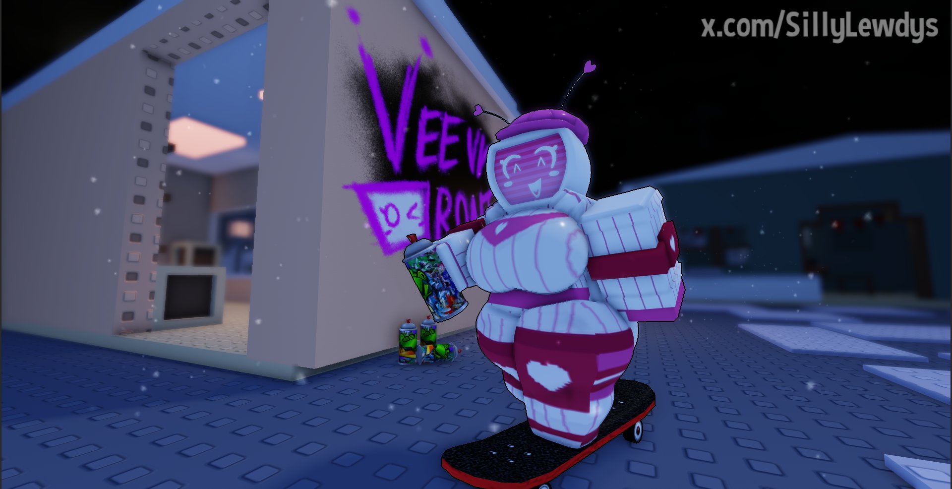 1girls, 3d, antennae, big ass, big breasts, big butt, breasts, female, forsaken (roblox), lovebug veeronica, pink skin, pink skinned female, plug tail, roblox, roblox game, robloxian, sillylewdys, skateboard, solo female, tagme, thick butt, thick thighs, tv, tv head, veeronica