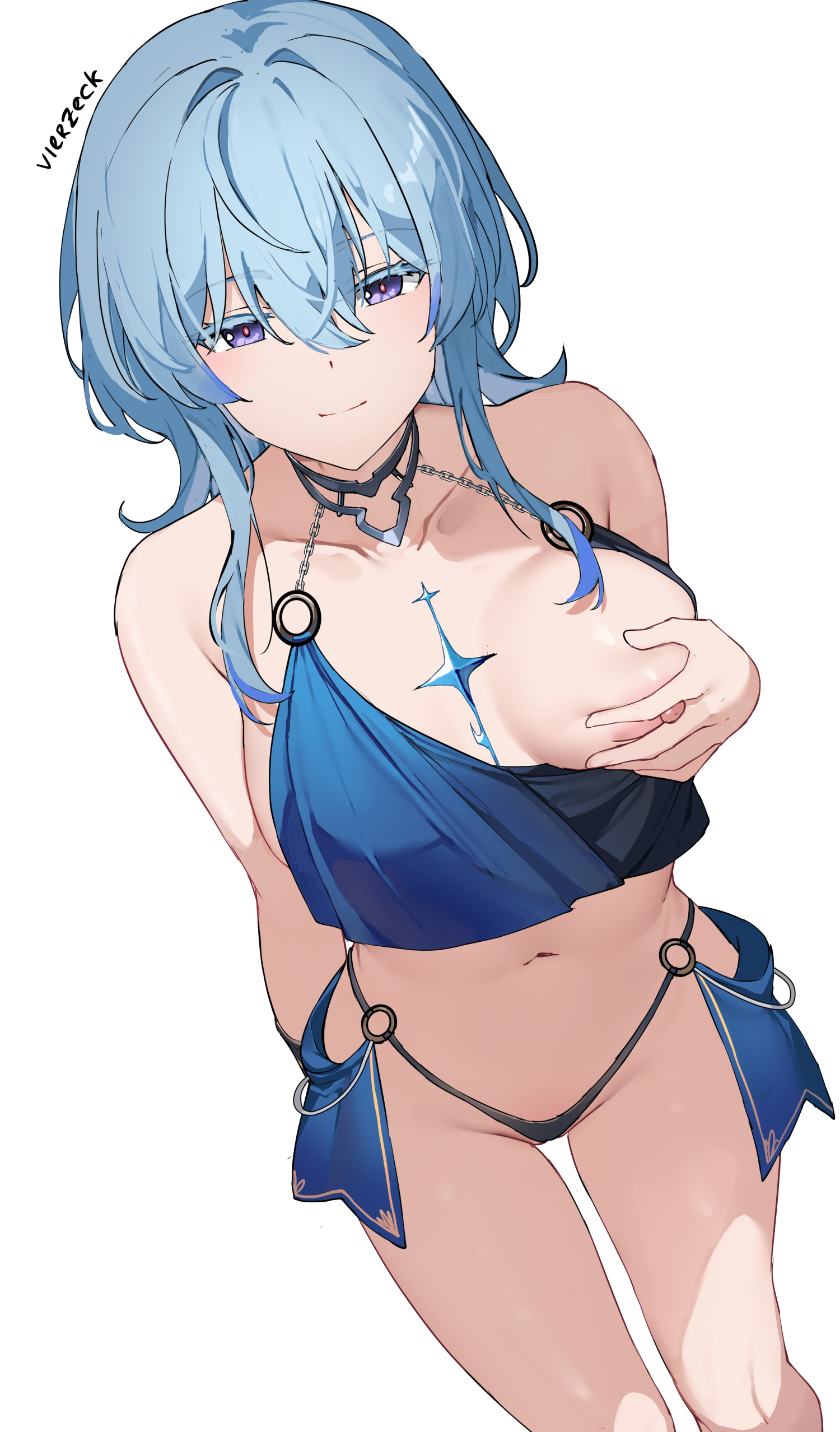 bikini, breast grab, breasts, female, nipples, swimsuits, the shorekeeper (wuthering waves), thong, vierzeck, wuthering waves