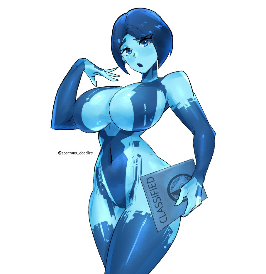 big ass, big breasts, big butt, big thighs, blue body, blue eyes, blue hair, blue skin, breasts, business woman, busty, cortana, female, halo, halo (game), halo (series), halo 4, spartandoodles, thicc, thick ass, thick thighs